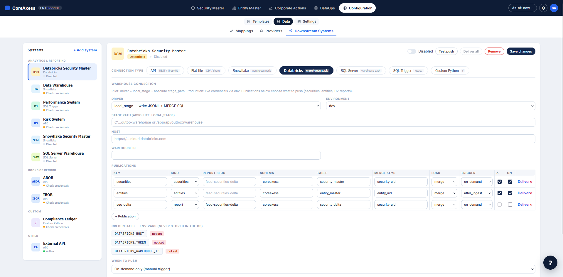 Data warehouse downstream post