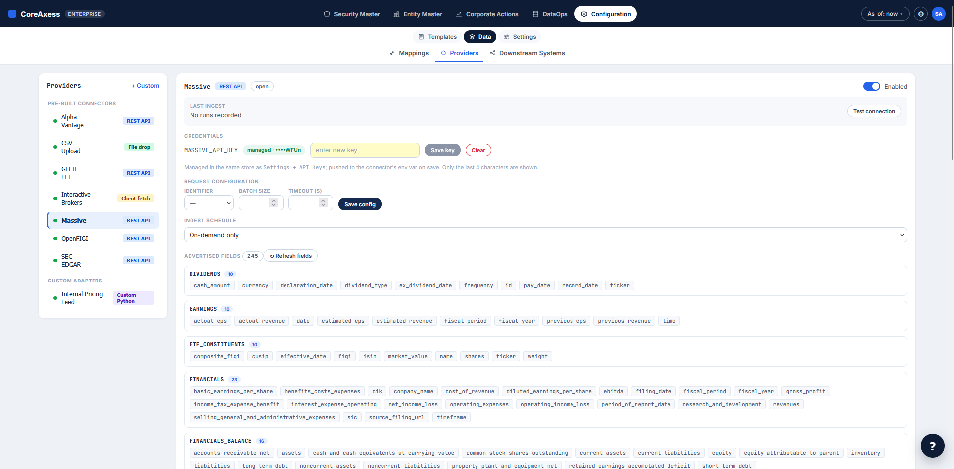Market data API exploration and ingestion